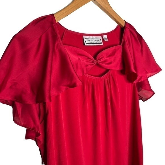 Simonton Says red satin short flutter sleeve career blouse Sz S - Picture 3 of 5